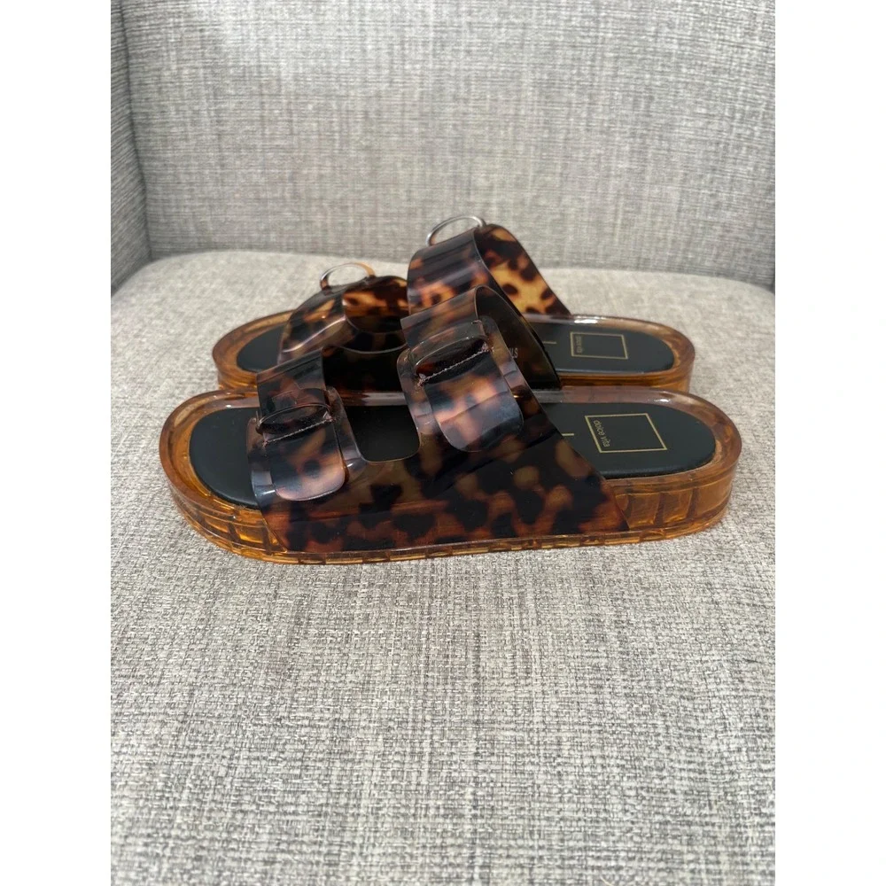 Dolce Vita Julisa Tortoise Vinyl Double Strap Jelly Slide Sandals Brown Womens 9